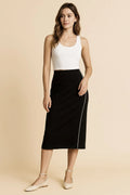 Umgee Midi Pencil Skirt with Contrast Piping Detail