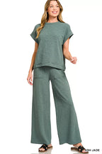 Zenana Cotton Slub Short Sleeve Tee and Pants Set
