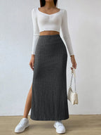 High Waist Ribbed Knit Maxi Skirt