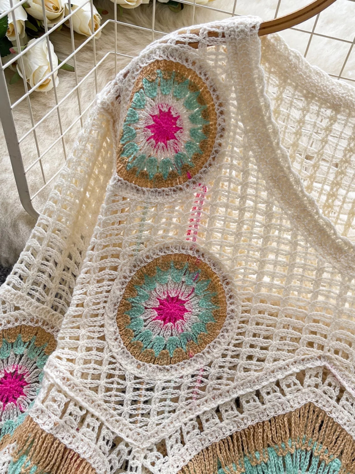 Crochet V-Neck Knit Cover Up