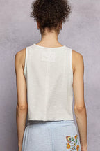 POL Ribbed Round Neck Cropped Tank with Lace Detail