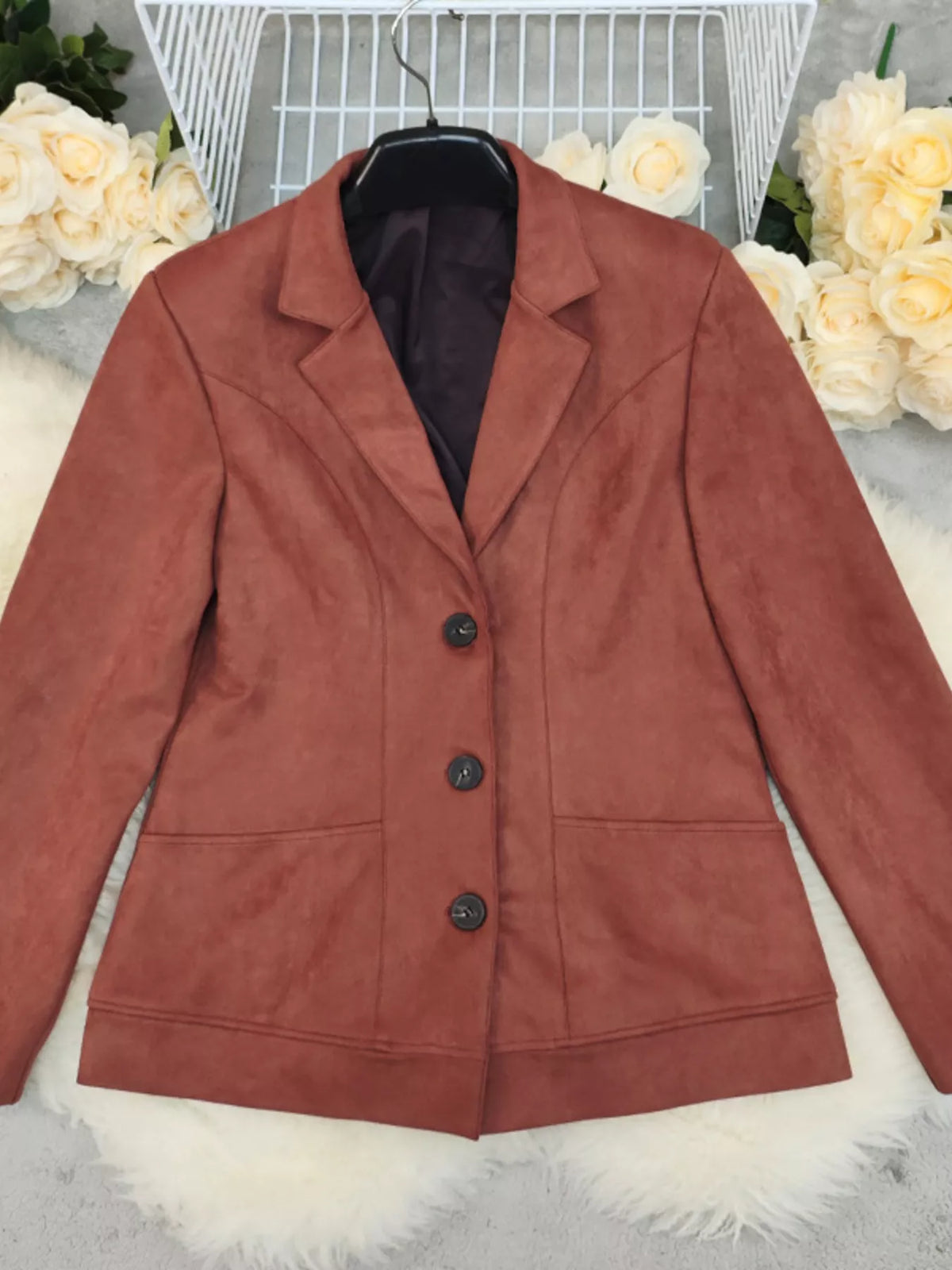 Button Up Lapel Collar Blazer