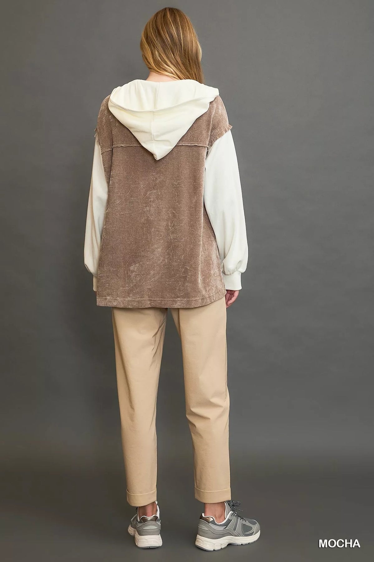 Umgee Contrast Hooded Chenille Jacket