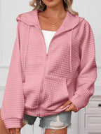 Full Size Textured Quilted Zip-Up Hooded Jacket Plus Size