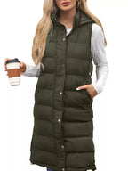 Full Size Snap Down Hooded Padded Longline Vest Coat Plus Size
