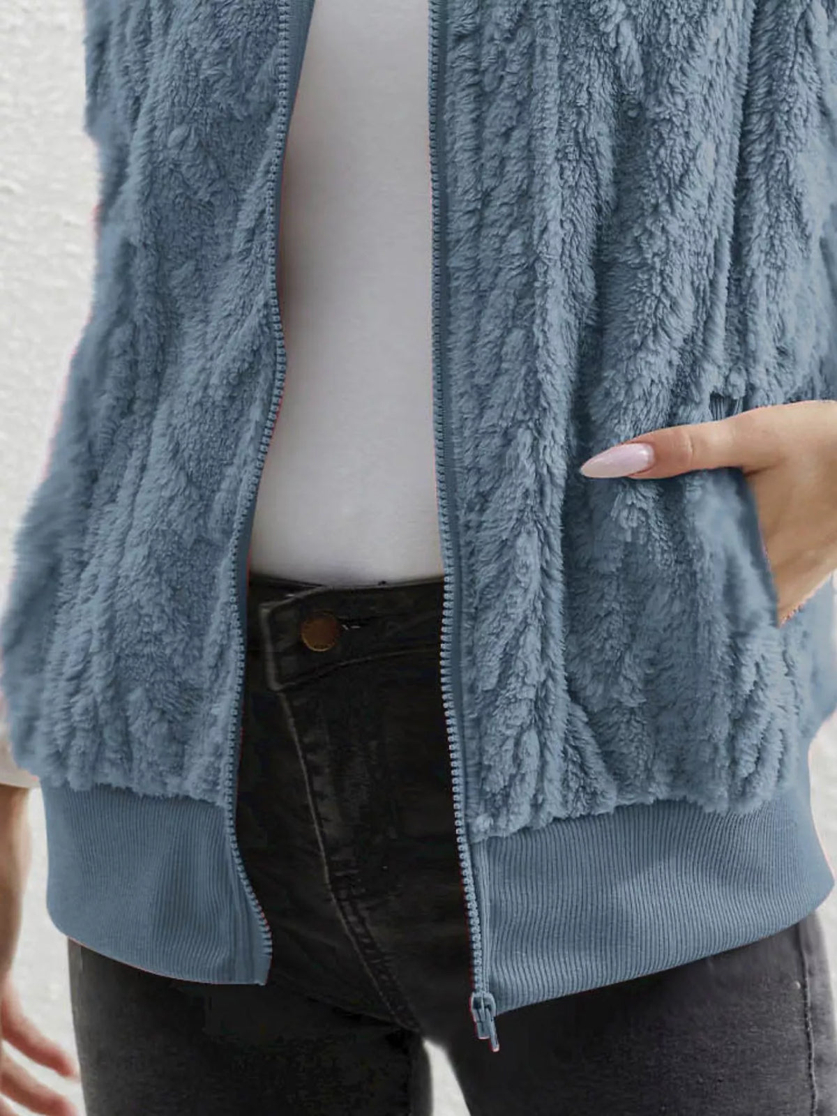 Full Size Cozy Faux Fur Zip-Up Vest Coat Plus Size