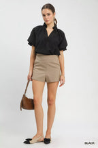 Umgee Textured Puff Sleeve Split Neck Top