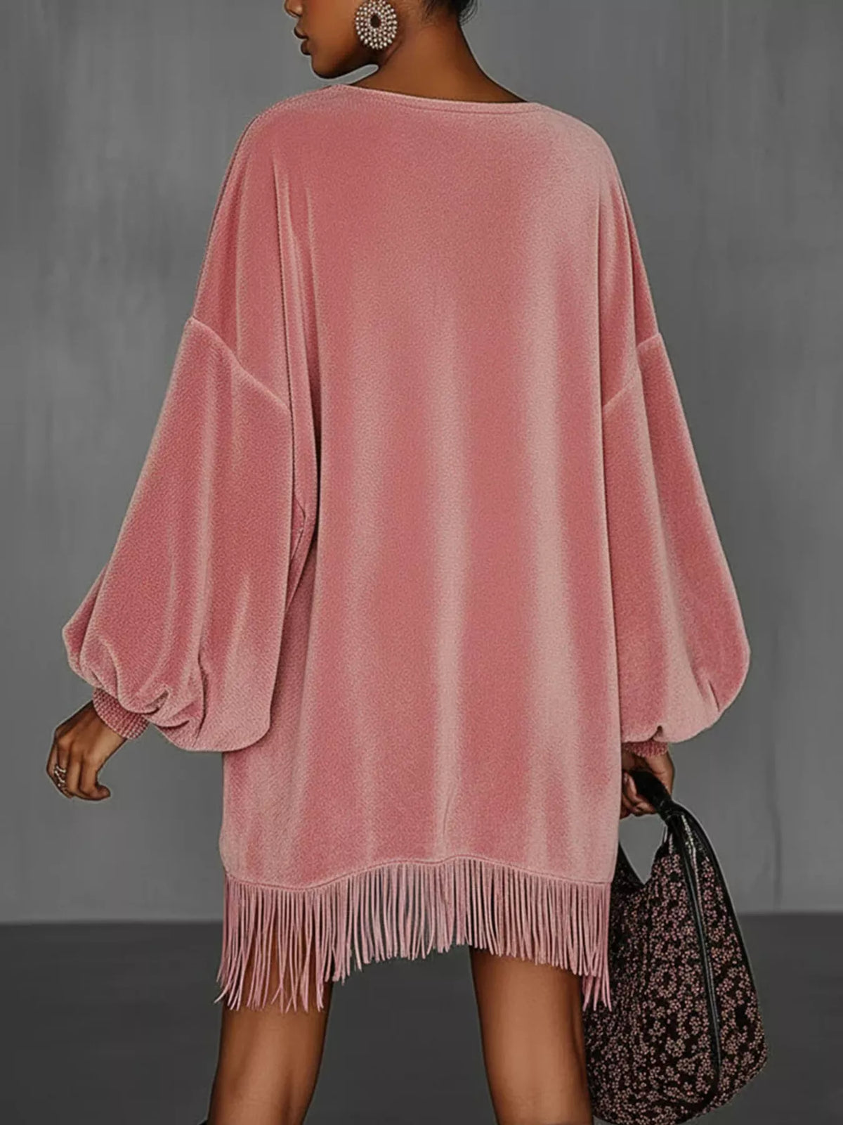 Velvet Fringe Hem Mini Dress