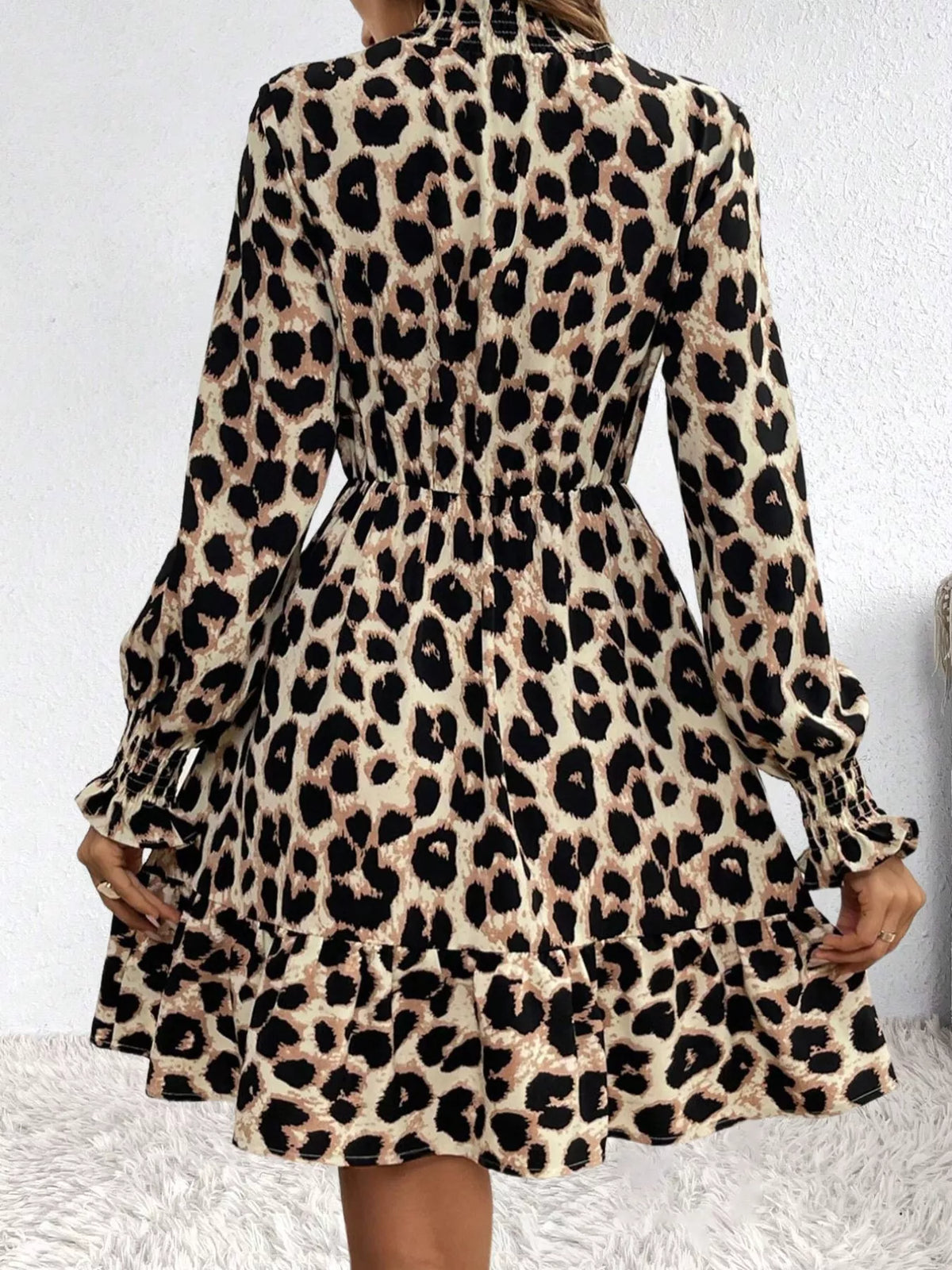 Leopard Print Ruffle Hem Mini Dress