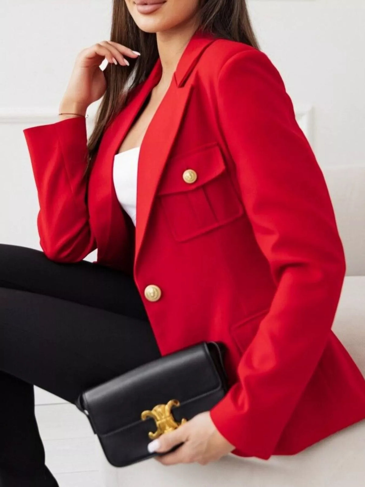 Lapel Collar One Button Blazer