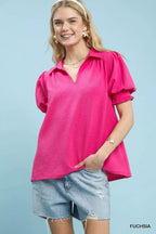 Umgee Seersucker Puff Sleeve Blouse