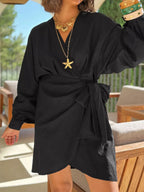 Plus Size Surplice Long Sleeve Wrap Mini Dress