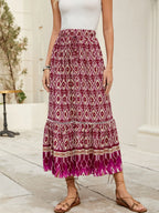 Bohemian Printed Ruched Maxi Skirt