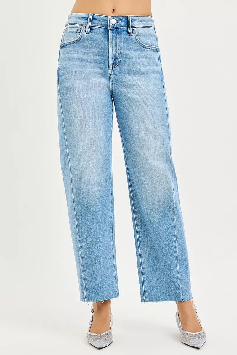 RISEN Full Size Slouchy Cropped Barrel Jeans with Curved Side Seam Plus Size