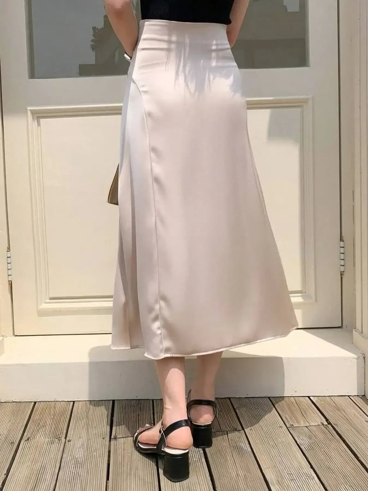Asymmetric Wrap Midi Skirt with Fluted Hem