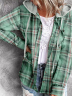 Hooded Plaid Button-Up Shirt
