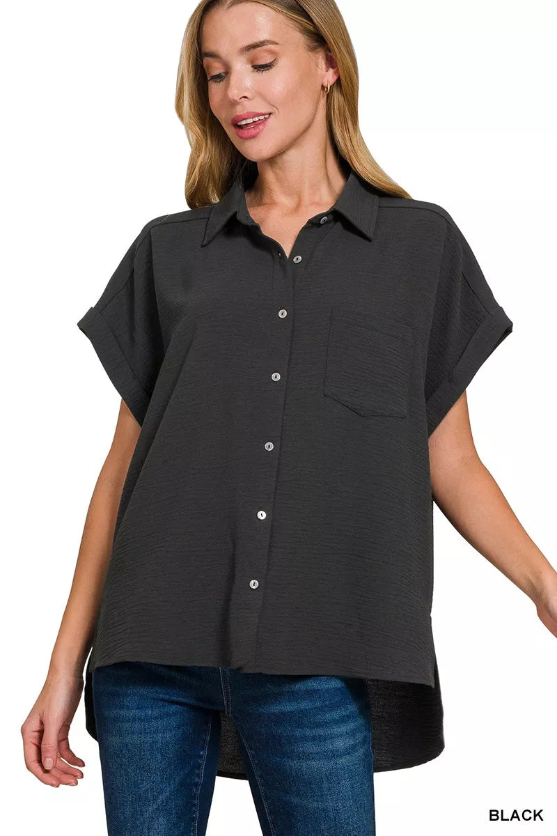 Zenana Full Size Woven Airflow Button Down Shirt Plus Size