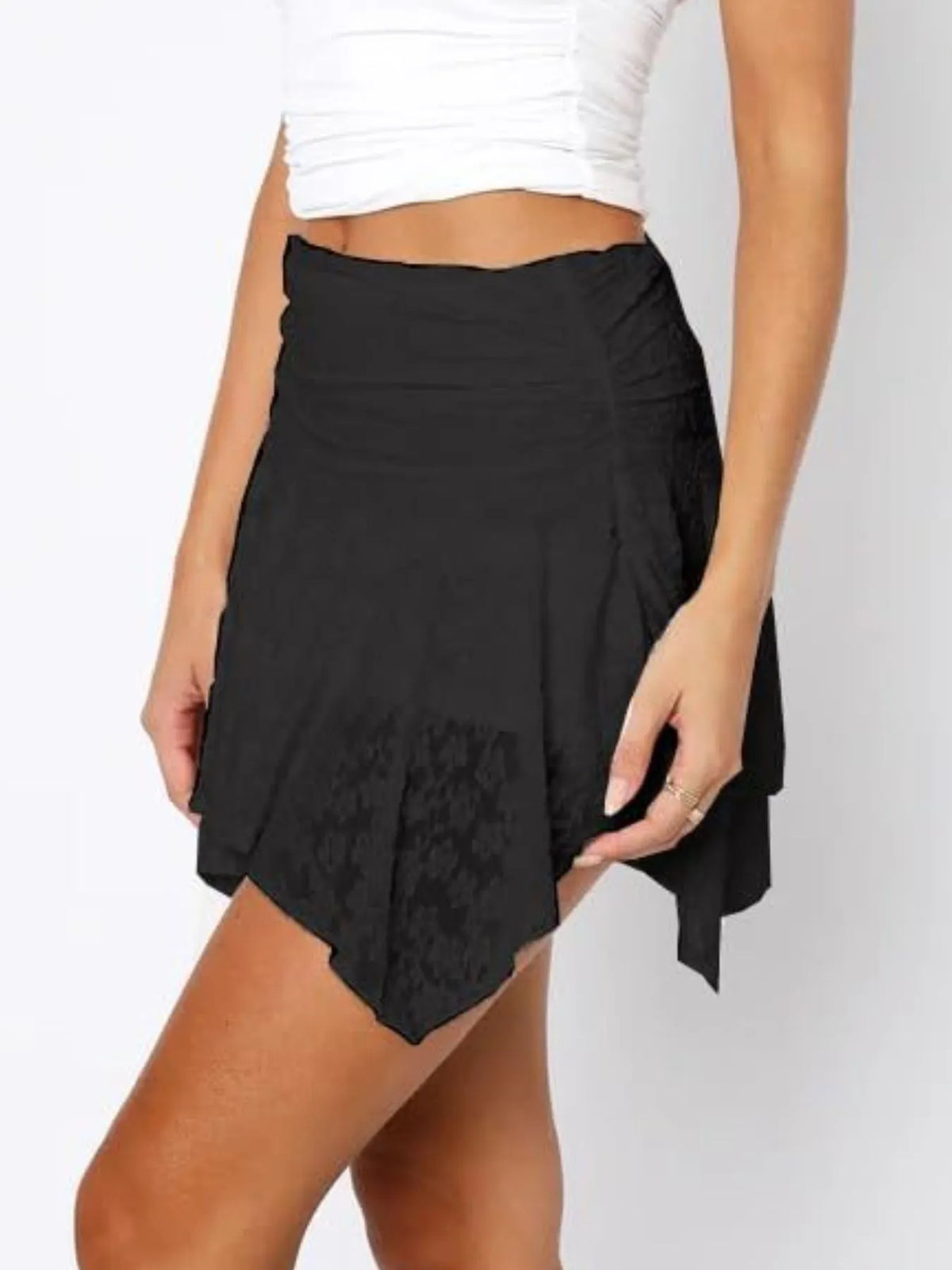 Asymmetric Hem Lace Ruffle Mini Skirt