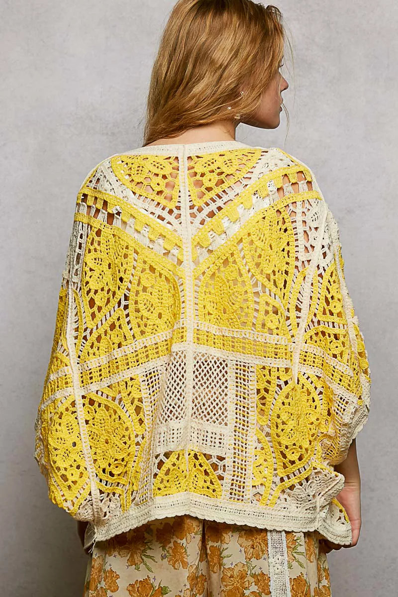 POL Open Front Crochet Cardigan with Scalloped Edge