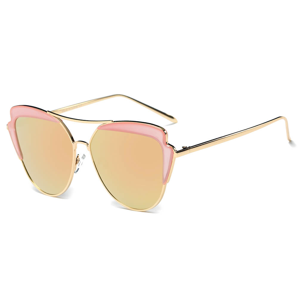 GALVESTON | Women's Brow Bar Mirrored Lens Cat Eye Sunglasses