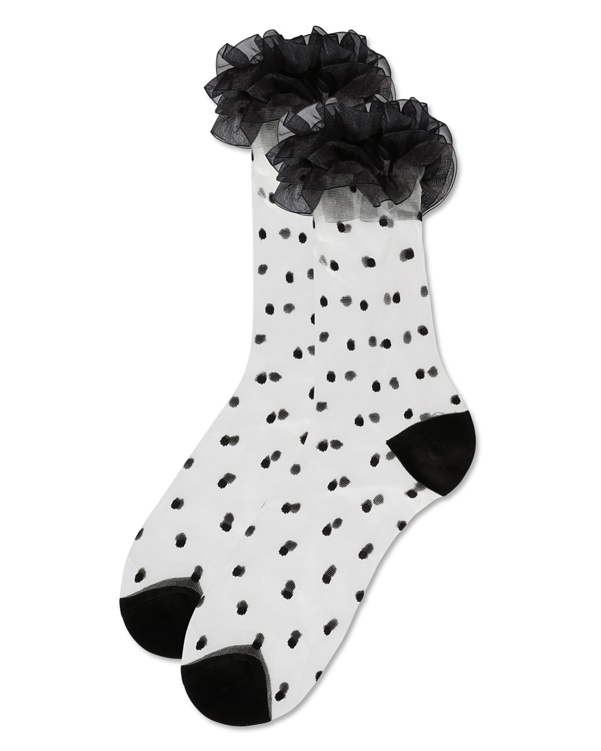 Women's Polka Dot Ruffle Lace Cuff Sheer Crew Socks