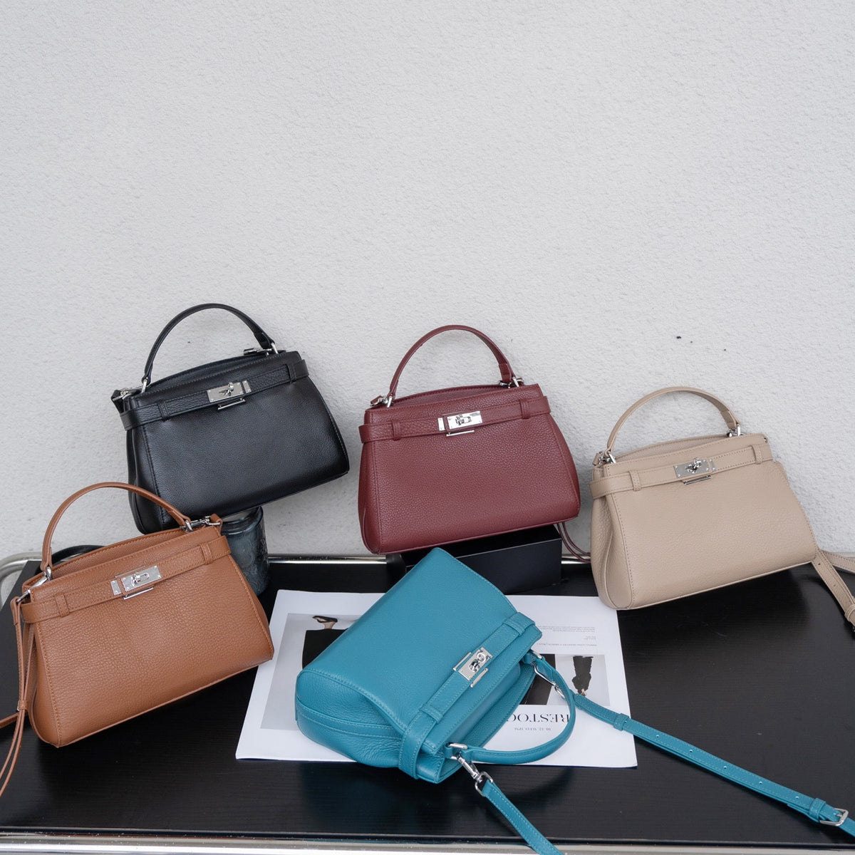 Premium Cowhide Kelly Style Shoulder Handbag