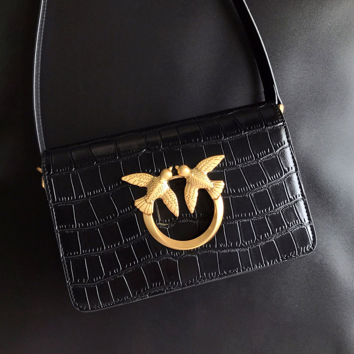 Genuine Leather Quilted Love Birds Crossbody Bag