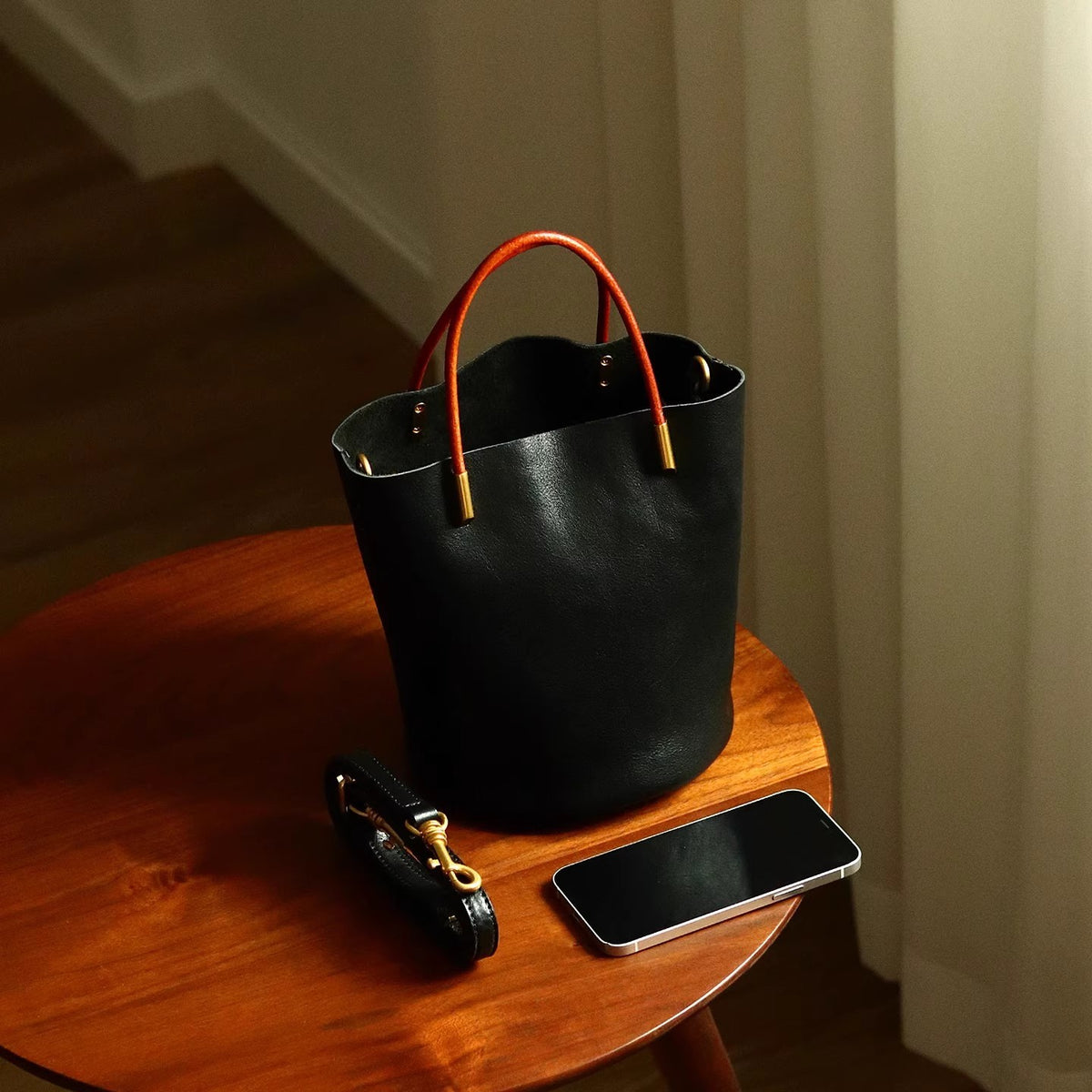 Stylish Green Faux Leather Bucket Shoulder Bag