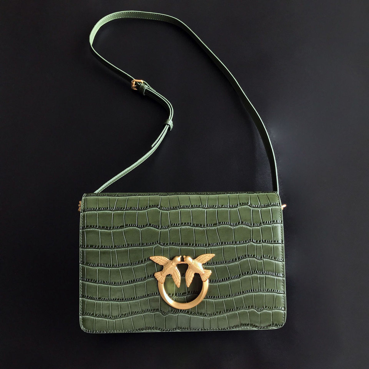 Genuine Leather Quilted Love Birds Crossbody Bag