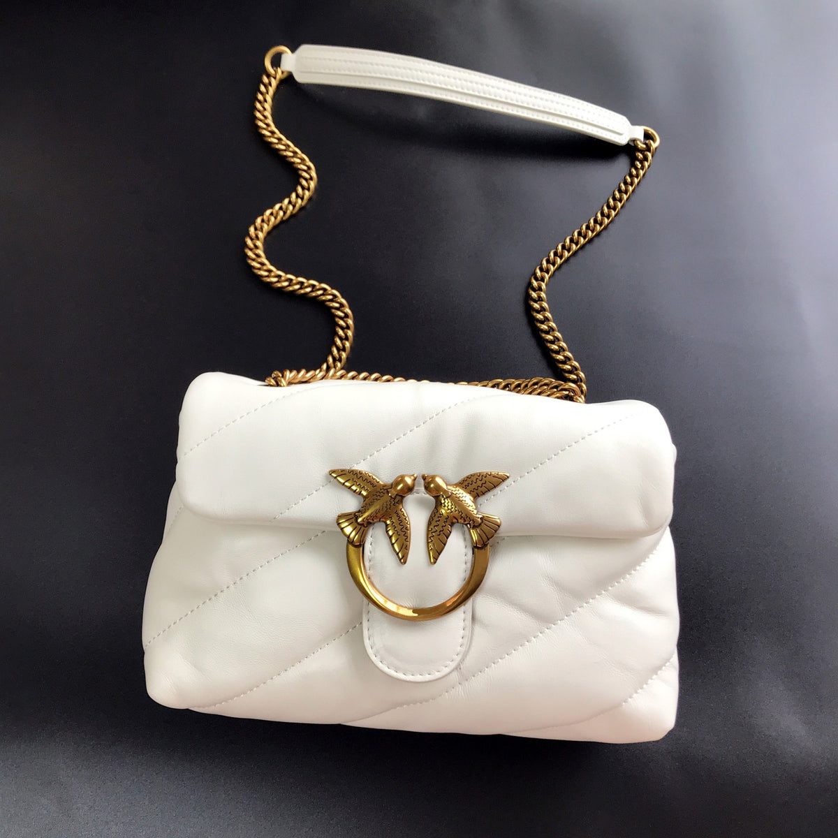 Genuine Leather Quilted Love Birds Crossbody Bag