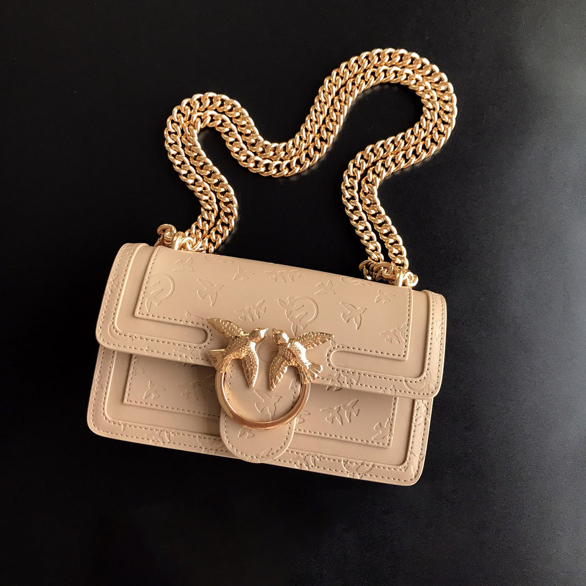 Genuine Leather Quilted Love Birds Crossbody Bag
