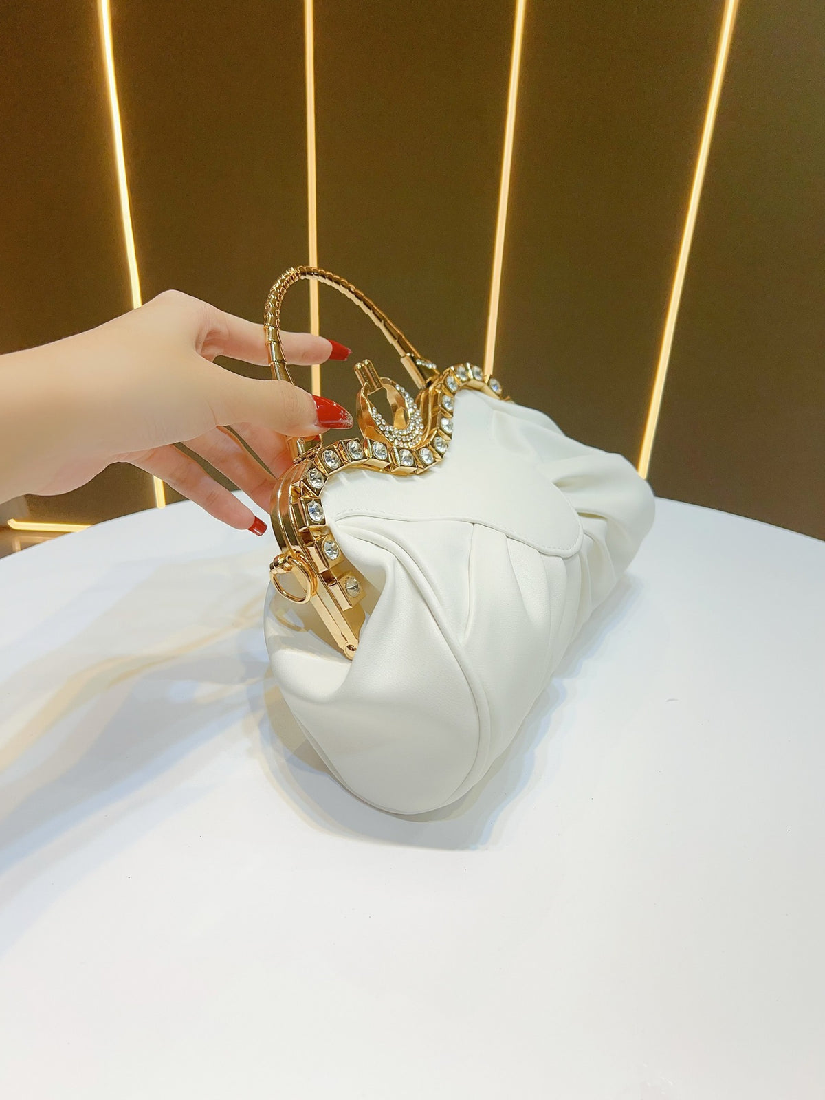 Elegant Pleated Evening Handbag with Crystals