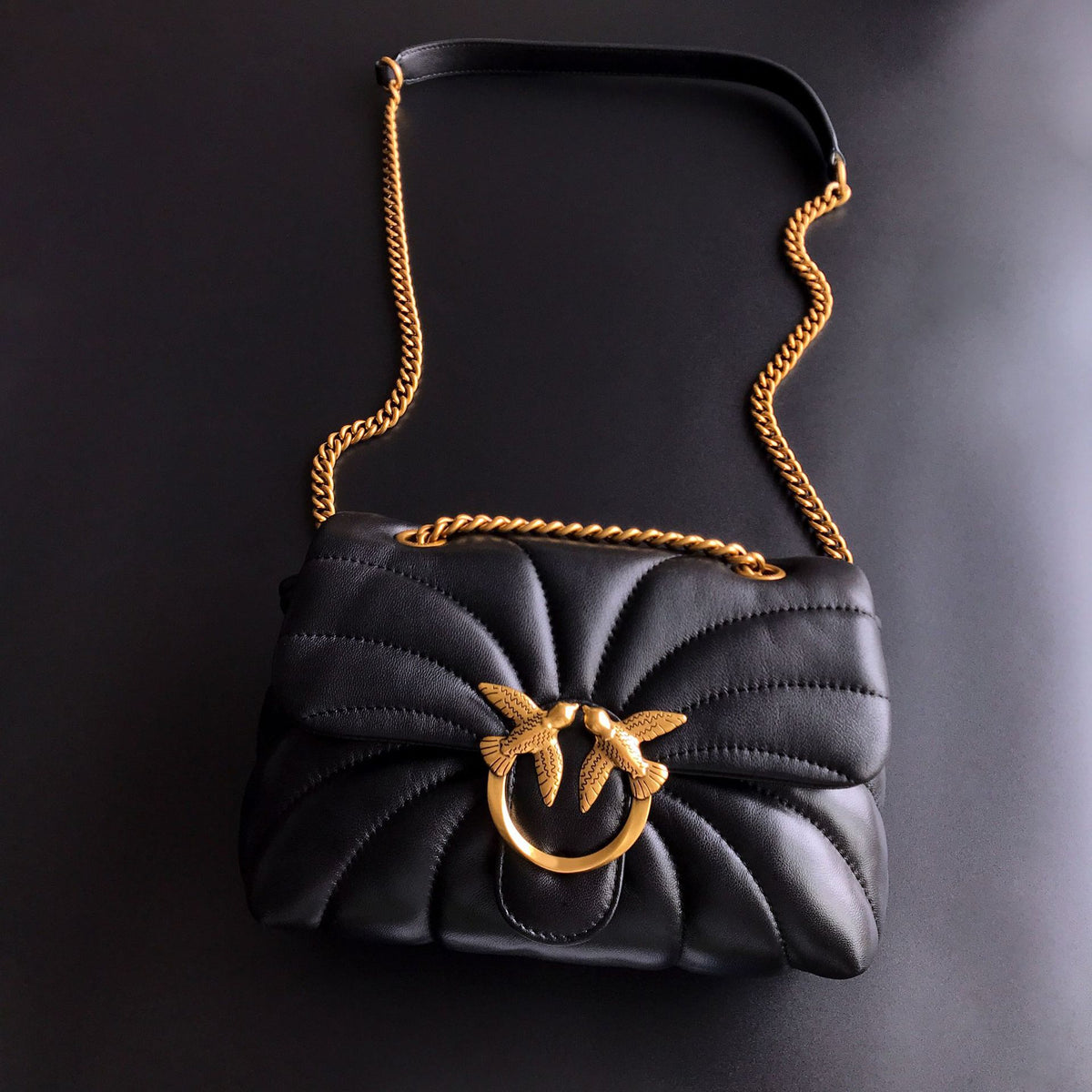 Genuine Leather Quilted Love Birds Crossbody Bag