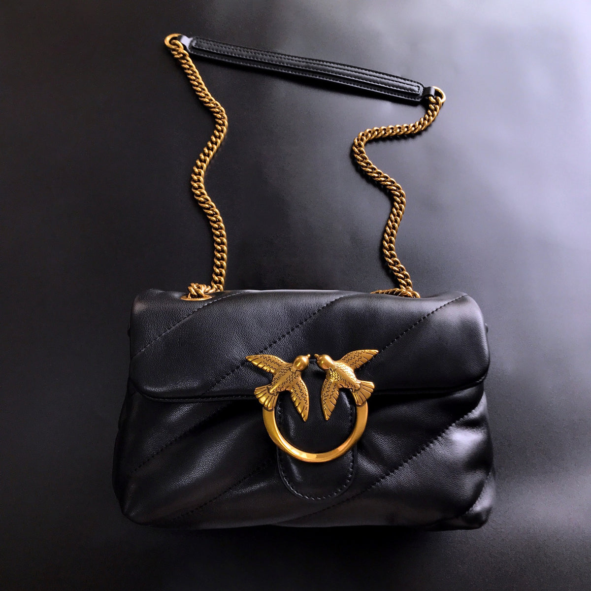 Genuine Leather Quilted Love Birds Crossbody Bag