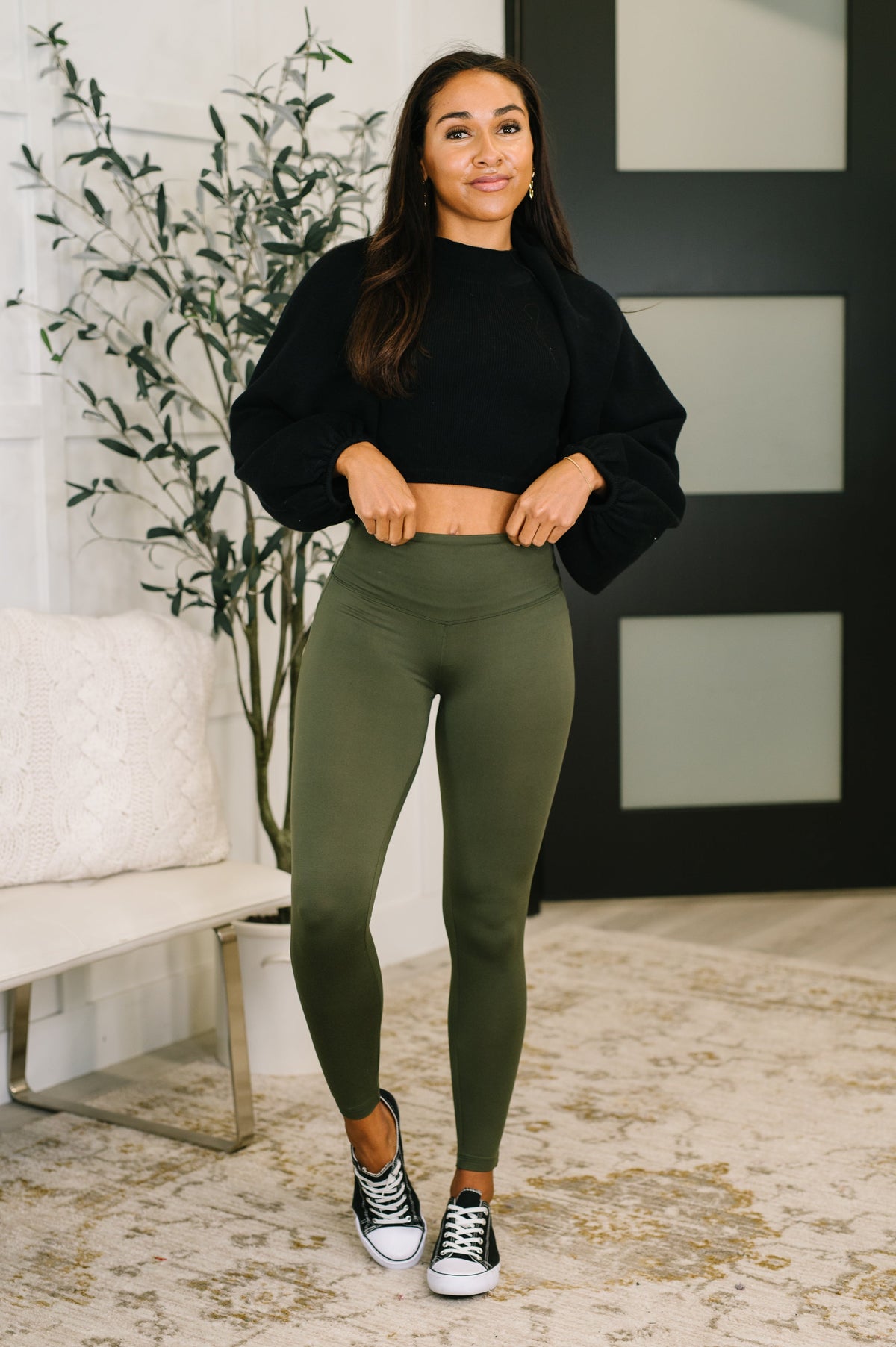 Sunday Splits High Waisted Leggings in Dark Olive