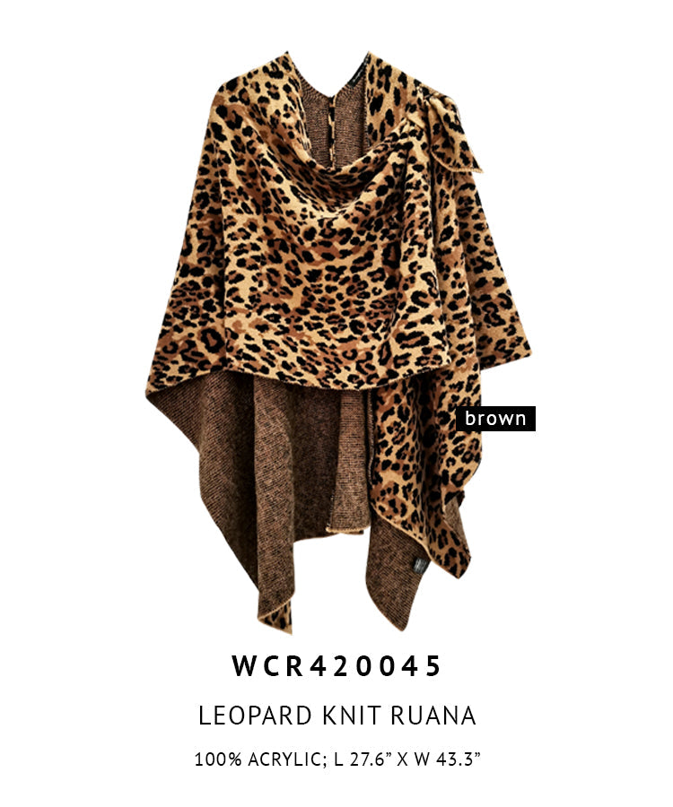 Leopard Knit Ruana with Shoulder Strap