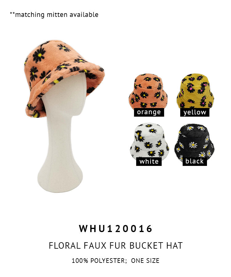 Floral Faux Fur Bucket Hat