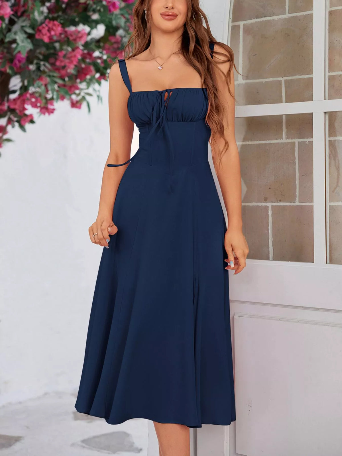 Tie-Front A-Line Midi Dress