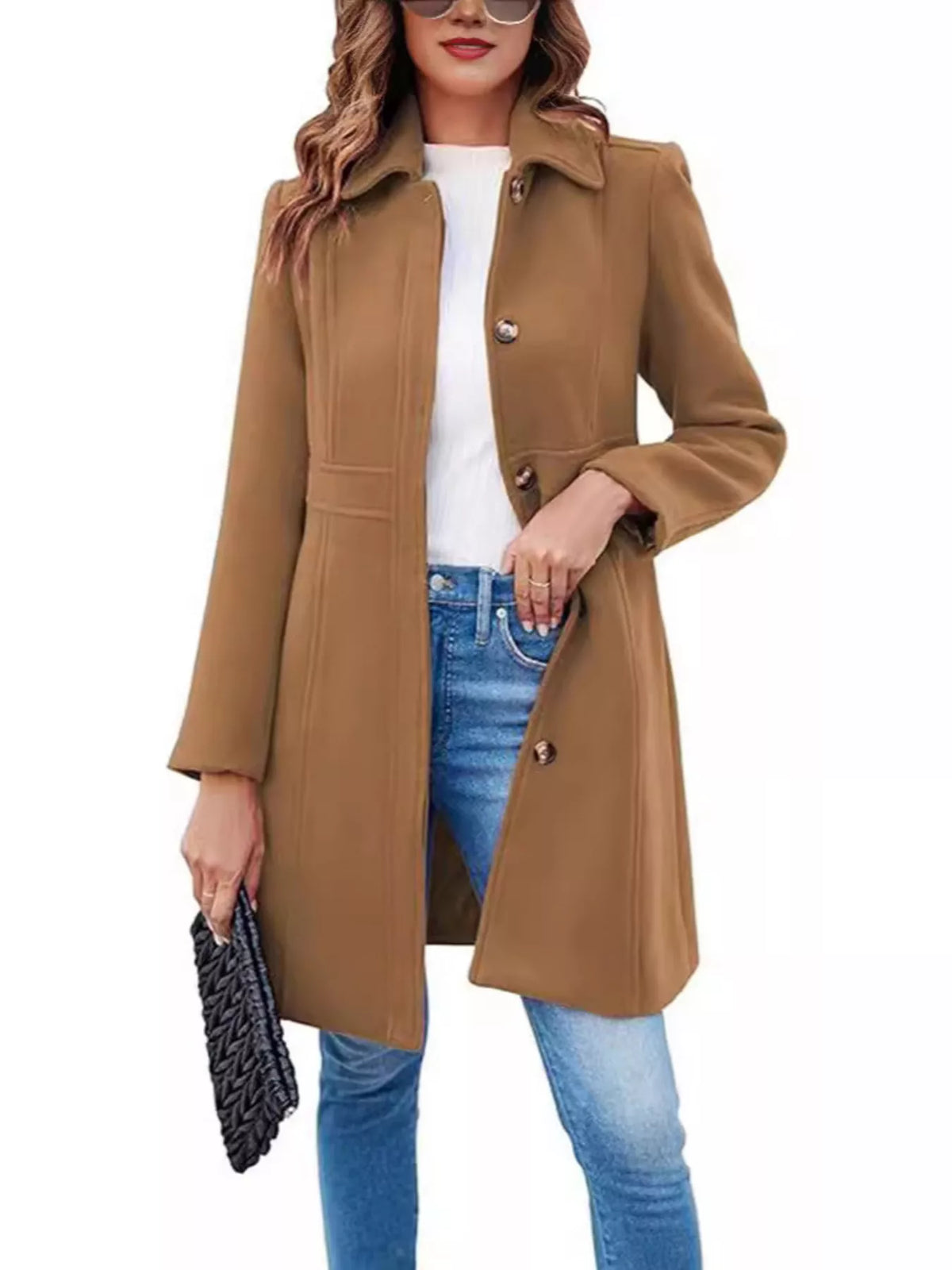 Button-Down Wool Blend Coat