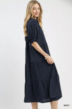 Umgee Solid Tiered Midi Dress