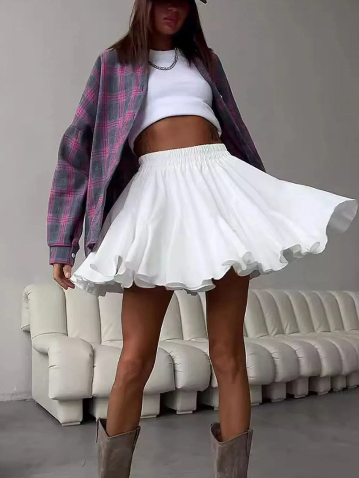 Elastic Waist Ruffled Hem Skirt