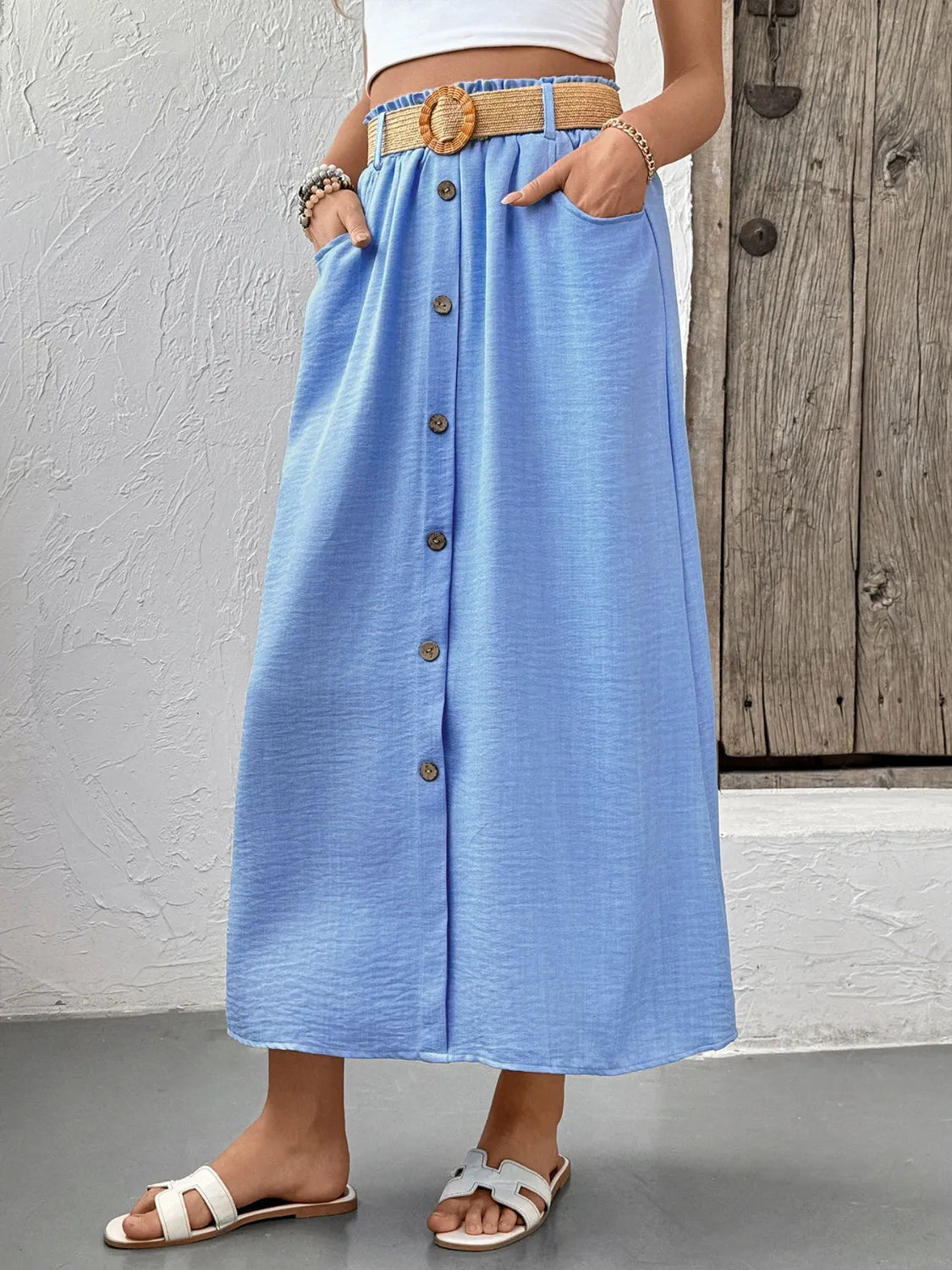Decor Button Front Midi Skirt