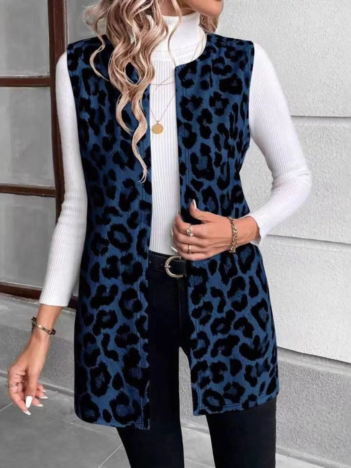 Sleeveless Leopard Print Vest Coat