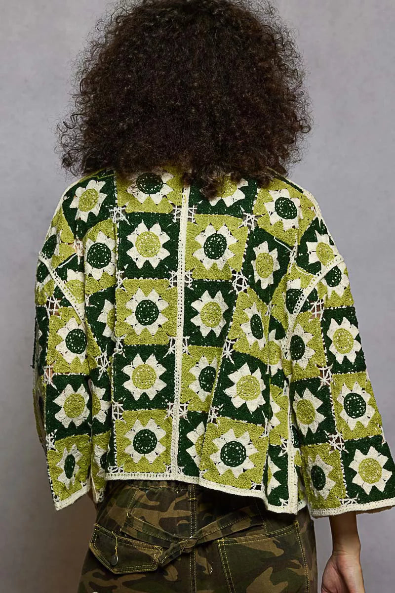 POL Open Front Cardigan with Varied Patterns