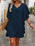 Ruffled Flutter Sleeve V-Neck Mini Dress