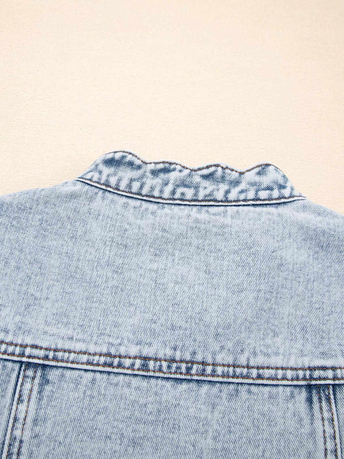 Scalloped Trim Patch Pocket Button Front Denim Vest
