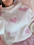 Heart Round Neck Knitted Sweater