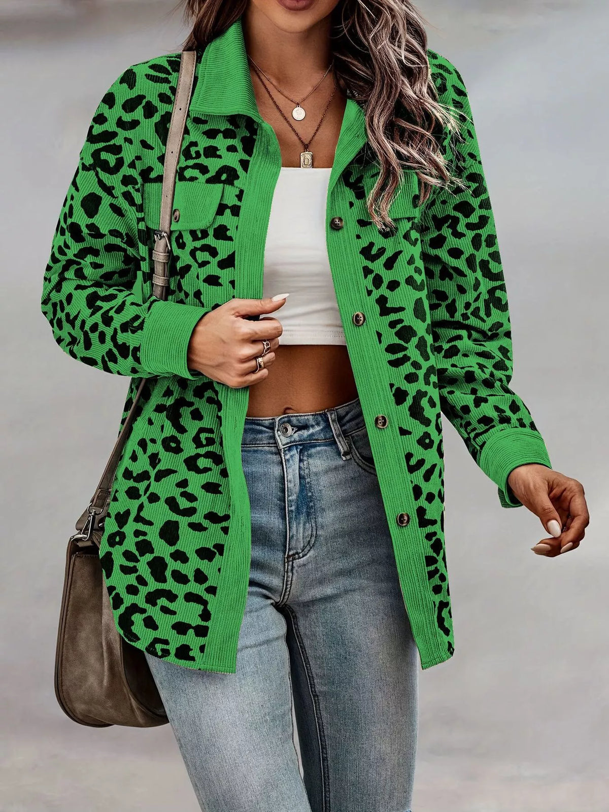 Full Size Leopard Print Button-Down Jacket Plus Size