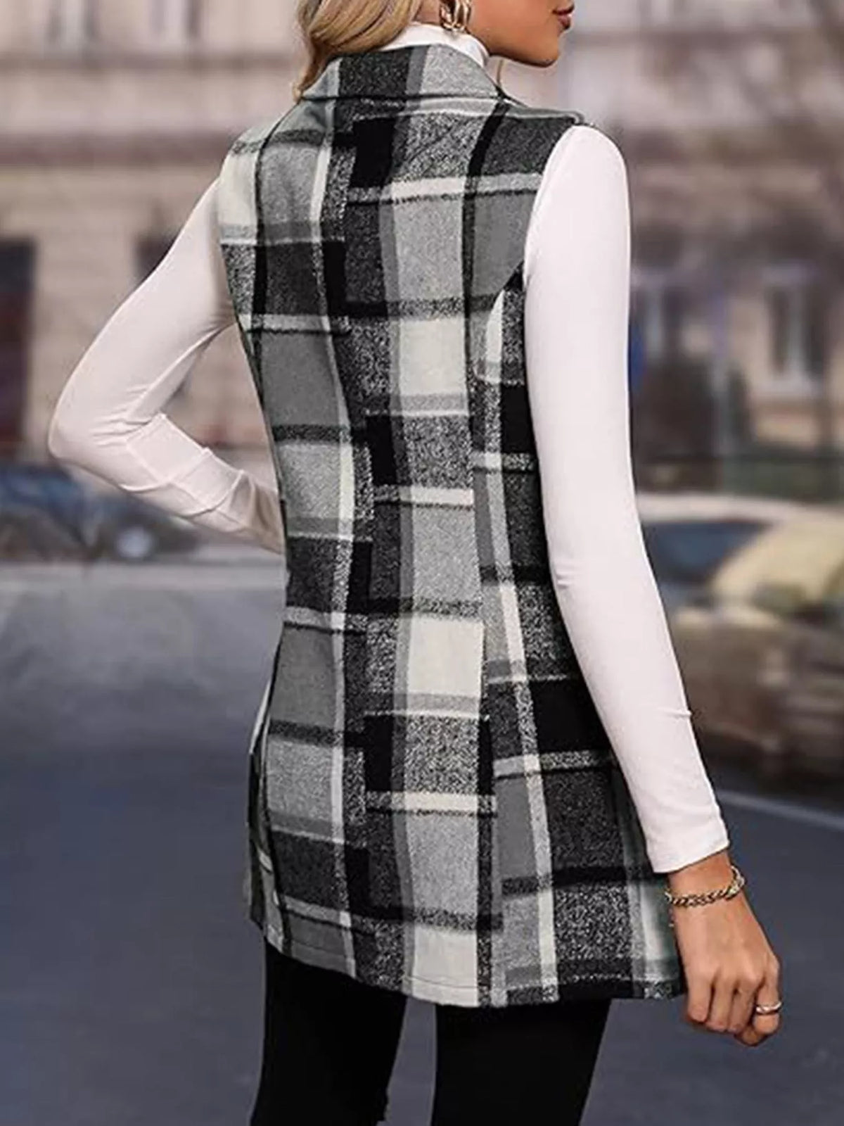 Plaid Button Up Vest Coat