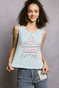 POL Round Neck Stud Point Ribbed Tank with Stripped Star Patch